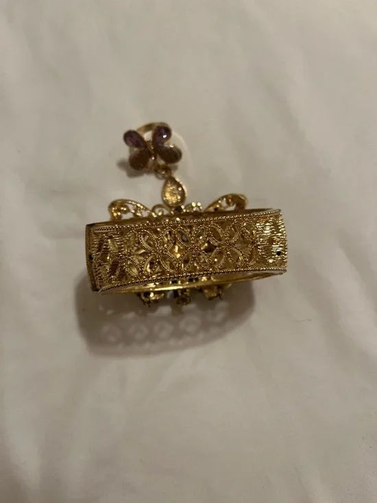 Gold-Tone Butterfly Hand Bracelet with Purple Accents - Picture 9 of 12